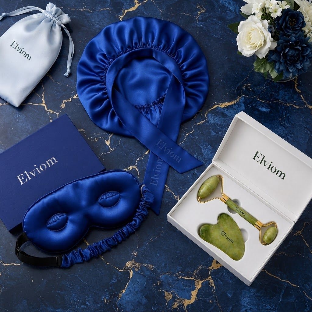 Elviom bonnet, 3D sleep mask, jade roller and gua sha